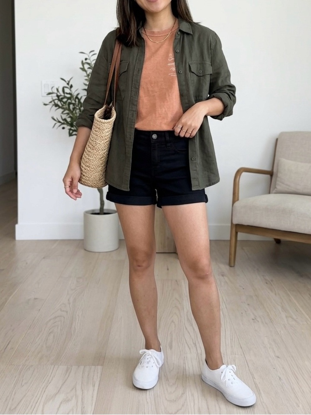 American Eagle Outfitters Black Roll-Cuff Denim Shorts